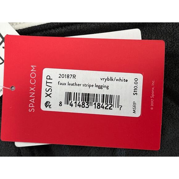 NWT Spanx Women's Very Black & White Side Stripe Faux Leather Leggings Size XS - Picture 6 of 11